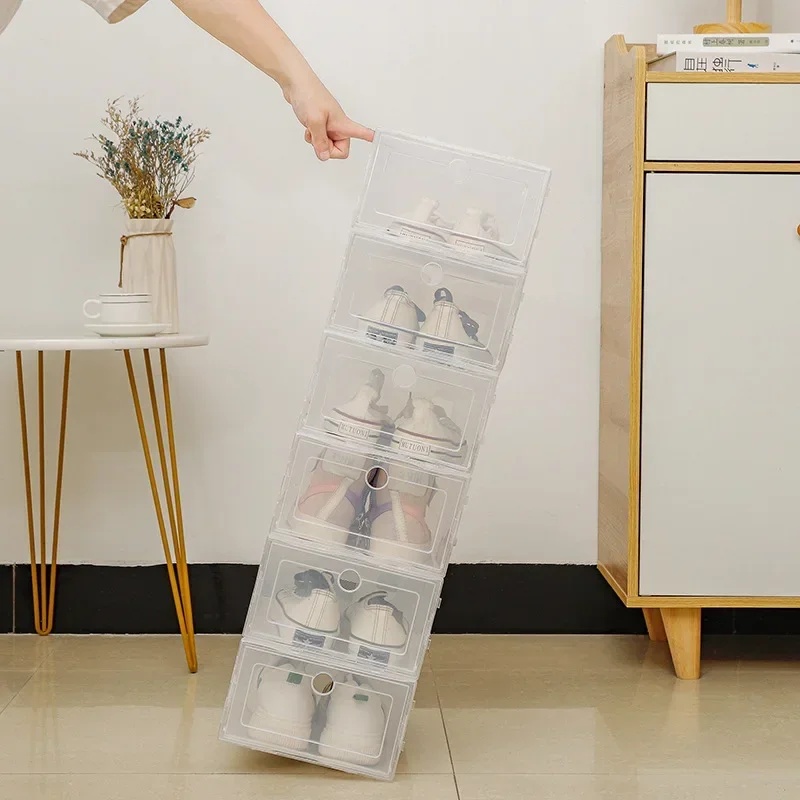 두꺼운 투명 서랍형 플라스틱 신발 상자, 쌓을 수 있는 - Shoe Box Display 리뷰 및 가격